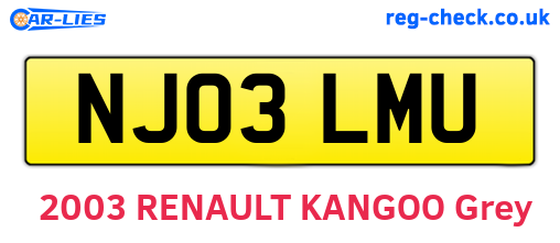 NJ03LMU are the vehicle registration plates.