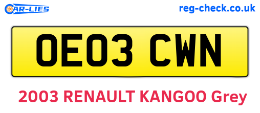 OE03CWN are the vehicle registration plates.