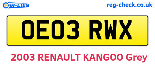 OE03RWX are the vehicle registration plates.