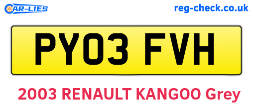 PY03FVH are the vehicle registration plates.