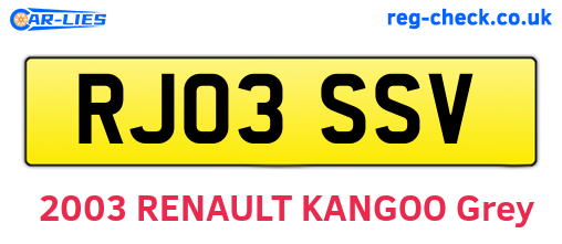 RJ03SSV are the vehicle registration plates.