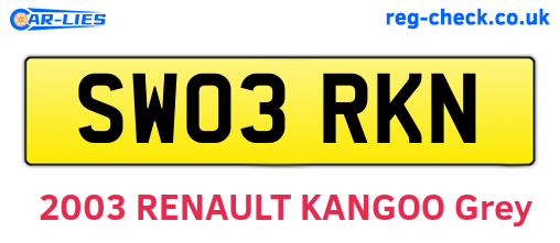 SW03RKN are the vehicle registration plates.