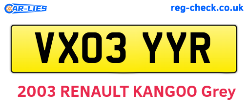 VX03YYR are the vehicle registration plates.