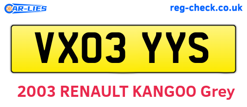 VX03YYS are the vehicle registration plates.