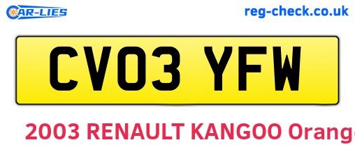 CV03YFW are the vehicle registration plates.