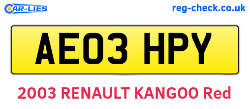 AE03HPY are the vehicle registration plates.