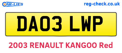 DA03LWP are the vehicle registration plates.