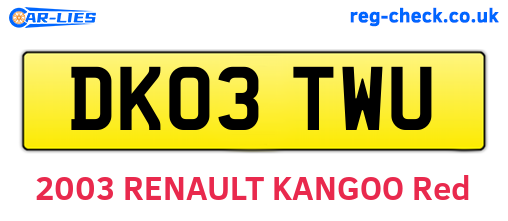 DK03TWU are the vehicle registration plates.