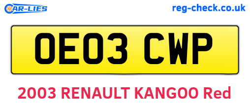 OE03CWP are the vehicle registration plates.