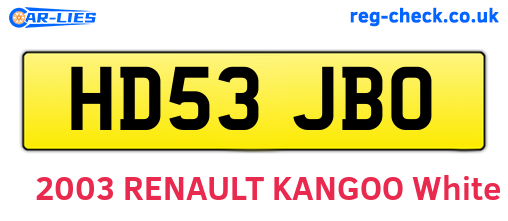 HD53JBO are the vehicle registration plates.