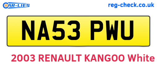 NA53PWU are the vehicle registration plates.