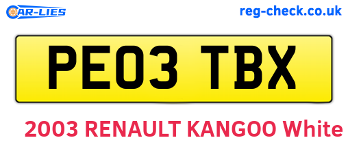 PE03TBX are the vehicle registration plates.