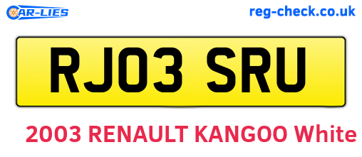 RJ03SRU are the vehicle registration plates.