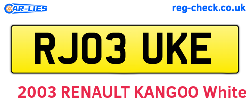 RJ03UKE are the vehicle registration plates.