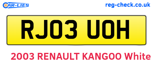 RJ03UOH are the vehicle registration plates.
