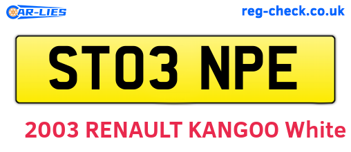 ST03NPE are the vehicle registration plates.