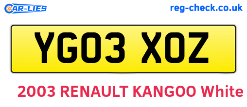 YG03XOZ are the vehicle registration plates.