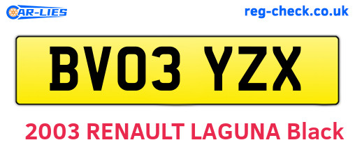 BV03YZX are the vehicle registration plates.