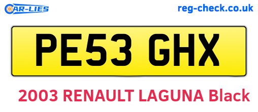 PE53GHX are the vehicle registration plates.