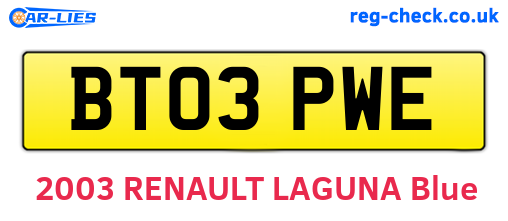 BT03PWE are the vehicle registration plates.