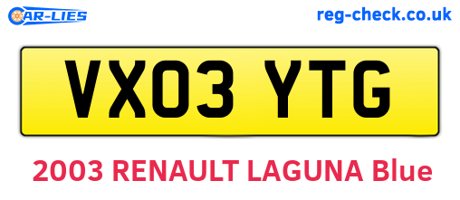 VX03YTG are the vehicle registration plates.