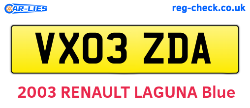 VX03ZDA are the vehicle registration plates.
