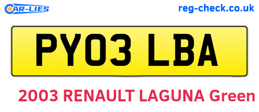 PY03LBA are the vehicle registration plates.