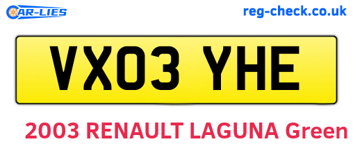 VX03YHE are the vehicle registration plates.