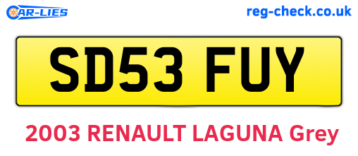 SD53FUY are the vehicle registration plates.