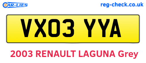 VX03YYA are the vehicle registration plates.