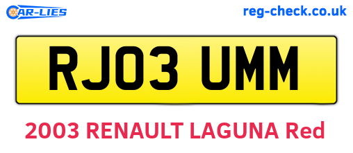RJ03UMM are the vehicle registration plates.