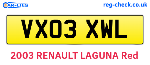 VX03XWL are the vehicle registration plates.