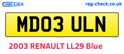 MD03ULN are the vehicle registration plates.