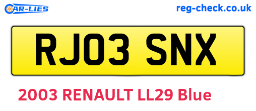 RJ03SNX are the vehicle registration plates.