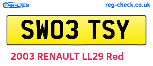 SW03TSY are the vehicle registration plates.