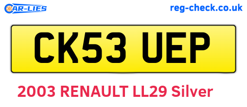 CK53UEP are the vehicle registration plates.
