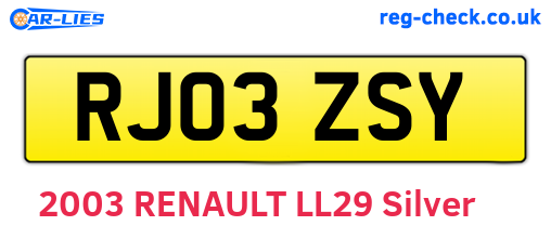 RJ03ZSY are the vehicle registration plates.