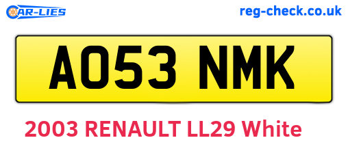 AO53NMK are the vehicle registration plates.
