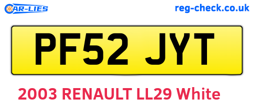 PF52JYT are the vehicle registration plates.