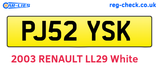 PJ52YSK are the vehicle registration plates.