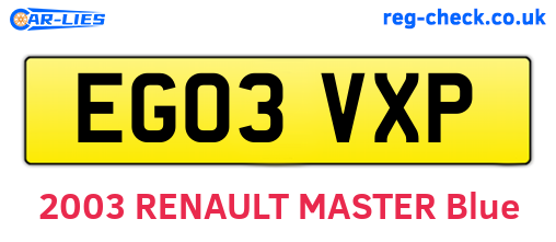 EG03VXP are the vehicle registration plates.