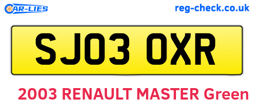 SJ03OXR are the vehicle registration plates.