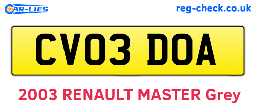 CV03DOA are the vehicle registration plates.