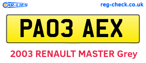 PA03AEX are the vehicle registration plates.