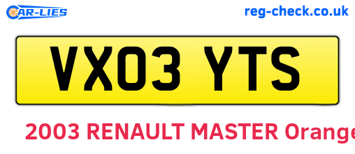 VX03YTS are the vehicle registration plates.