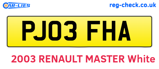 PJ03FHA are the vehicle registration plates.