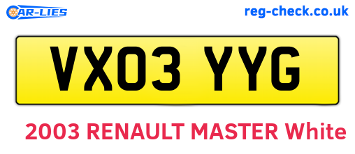 VX03YYG are the vehicle registration plates.