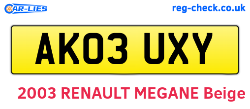 AK03UXY are the vehicle registration plates.