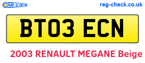 BT03ECN are the vehicle registration plates.
