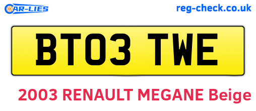 BT03TWE are the vehicle registration plates.